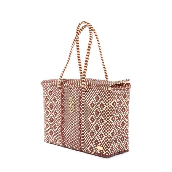 NEW LOLA'S BAG women's signature handmade travel case bag in burgundy/beige - Picture 2 of 2